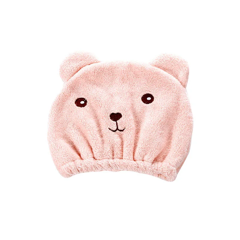 A Pink Гигроскопичность и воздухопроницаемость тюрбан для волос из микрофибры быстро сохнет шапка для волос обернутая полотенце-колпачок полотенце мультяшный медведь полотенце для волос - Цвет: A Pink