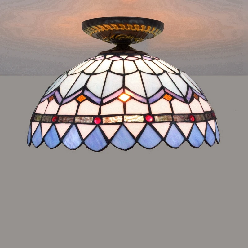 

30CM European Mediterranean color glass dining room, aisle corridor, bathroom balcony, blue down ceiling lamp E27 E26 110-240V