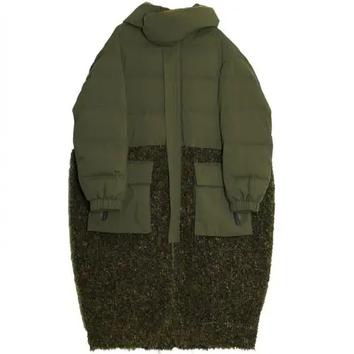 Зимнее оригинальное дизайнерское армейское зеленое повседневное длинное шерстяное пальто с капюшоном в стиле пэчворк женская белая куртка-пуховик на утином пуху - Цвет: Многоцветный