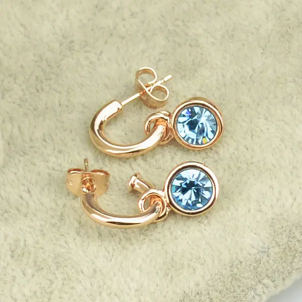 

So Beautiful Rose Gold Stones Accessories Korean Crystal Stud Earings Fashion Jewelry 2019 Blue Cubic Zirconia