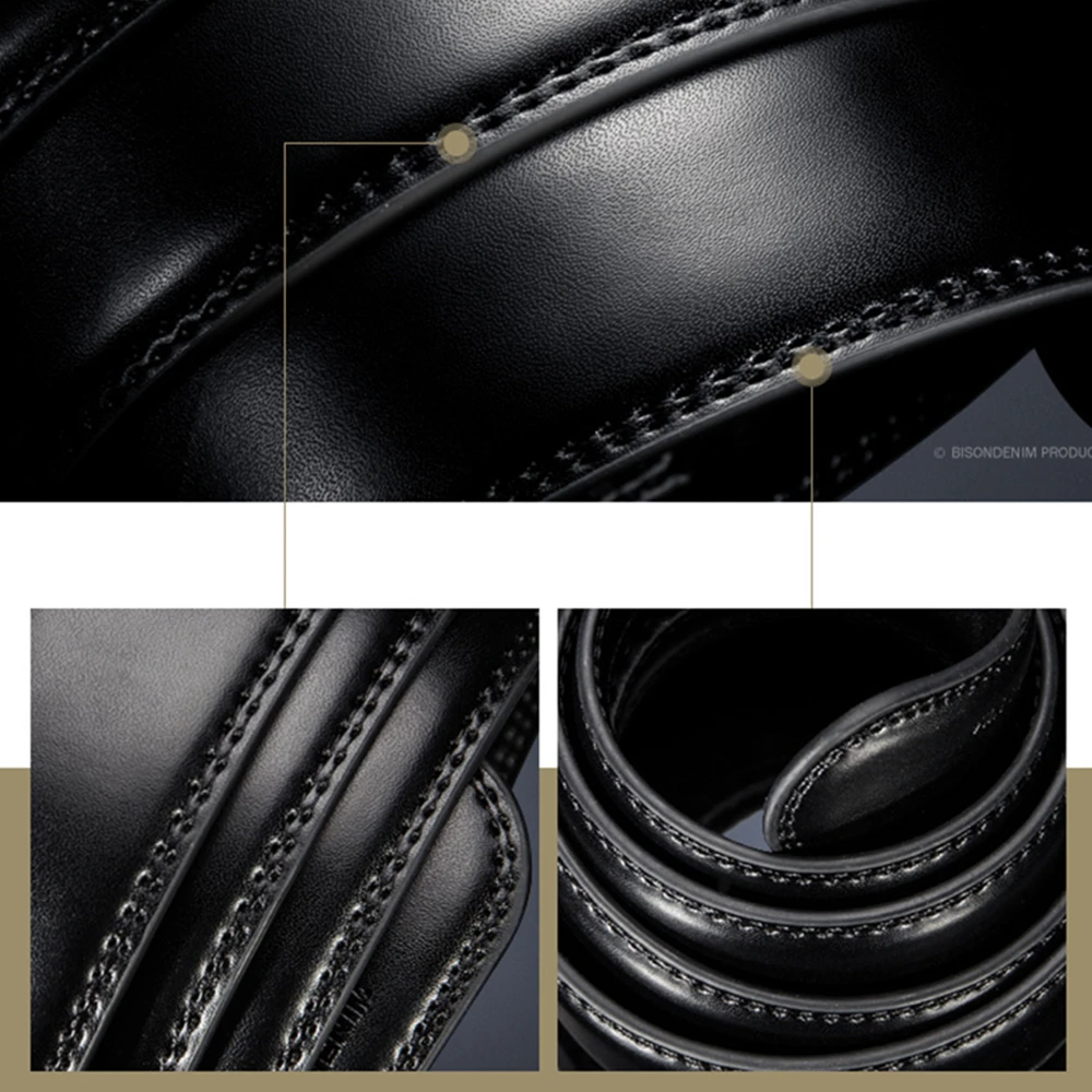 BISON DENIM Genuine Leather Male Belt Black Luxury Strap Belts for Men Cowskin Classic Fashion Pin Buckle men belt N71391