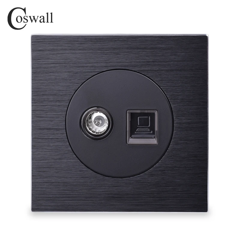 Алюминиевая панель Coswall RJ45 Интернет разъем с ТВ выходом настенная компьютерная