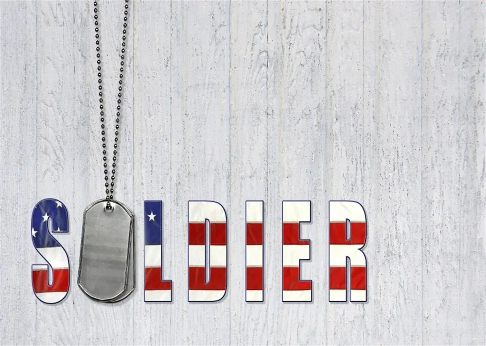 

Soldier Backdrop American Flag Creative Necklace Shabby Wood Floor Backdrops for Photography
