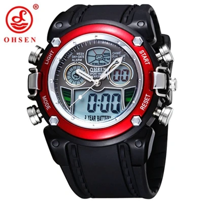 Новое поступление OHSEN Цифровые кварцевые мужские модные часы черный резиновый ремешок ЖК-дисплей Спорт на открытом воздухе повседневные мужские наручные часы Montre homme - Цвет: Красный