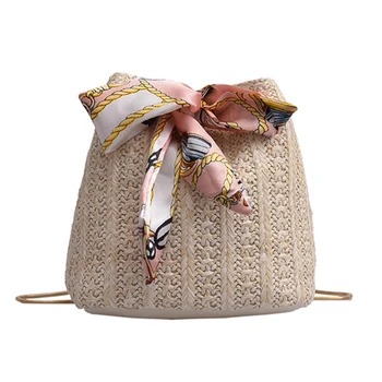 

Women Vintage Joker Crossbody Fashion One Shoulder Drawstring Dumplings Straw Bags Beach Messenger Summer Rattan Cross Body