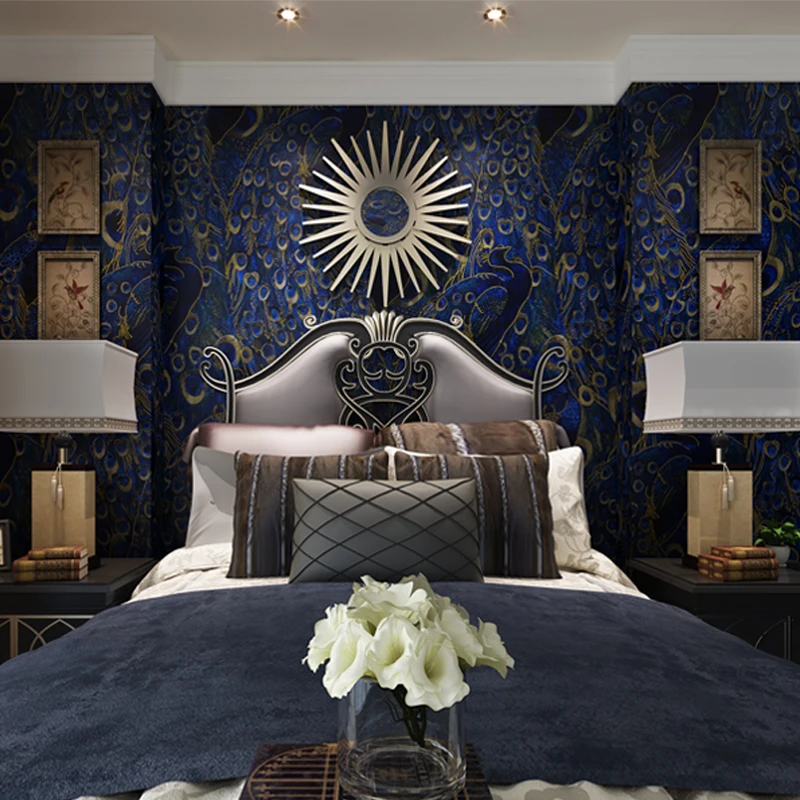 

Blue Peacock backdrops Wall Paper Roll Mural Background
