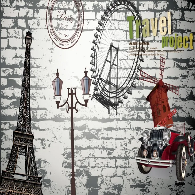 Dropship Colomac Retro Wallpapers Ferris Wheel Eiffel Tower Bedroom Wall Papers Vintage Wallpaper Mural Papel De Parede 3d | Обустройство