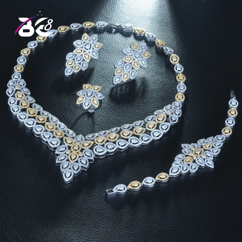  Be 8 nouvelles feuilles Design ensemble de bijoux de mariée 2 tons AAA cubique zircone mode nigéria