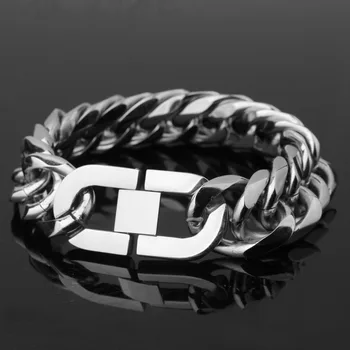 

13/16/19/21mm Cool New Men's Bracelet 316L Stainless Steel Silver Color Cuban Curb Chain Link Wristband Boy's Bangle Jewelry