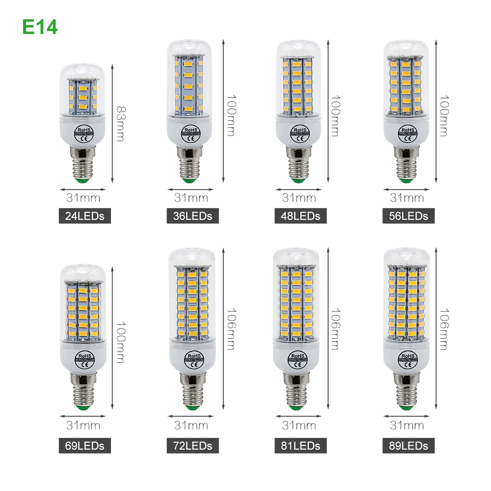 1 шт. E27 E14 светодиодный кукурузная лампа SMD 5730 лампы в форме свечи 220V домашняя декорационная лампа для Люстра-прожектор 12 24 36 48 56 69 светодиодный s