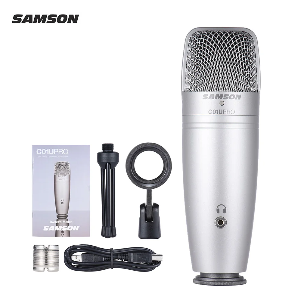 

SAMSON C01U PRO USB Studio Condenser Recording Microphone Mic Large Diaphragm with Tripod Swivel Mount USB Cable for Tablet