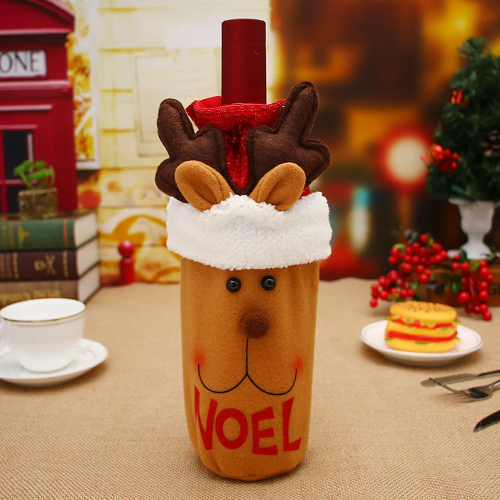 1pc Christmas Bottle Decoration Red Wine Bottle Cover Wine Bottle Bag for Table Decorations Xmas Dinner(Elk
