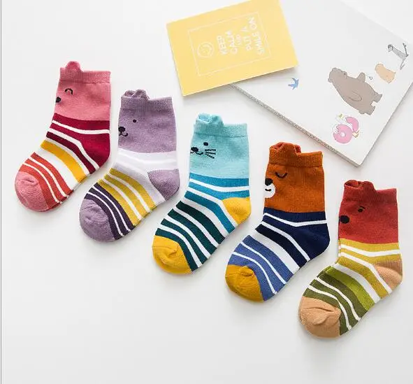 Cat stripe Детские носки с рисунками животных модные короткие носки для мальчиков и девочек хлопковые мягкие детские носки Разноцветные носки для детей от 1 года до 8 лет - Цвет: Cat stripe