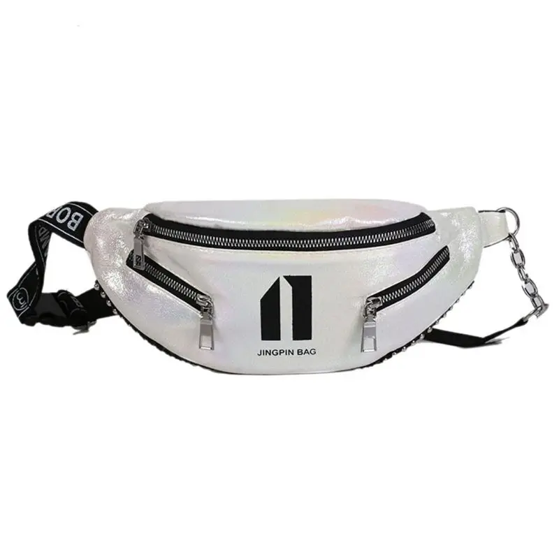 white Лидер продаж Дамские туфли из pu искусственной кожи поясная сумка цепи Fanny Pack Путешествия ремень сумка-кошелек сумки на плечо с заклепками панковая заклёпка Tote - Цвет: white