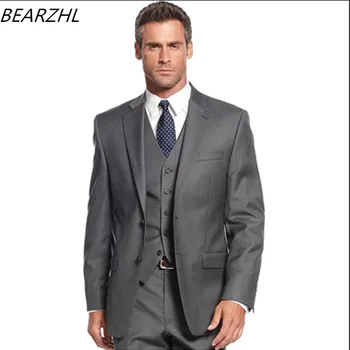 

men business suits for groom tuxedo gray suit 3 piece 2020 prom suit wool bleed