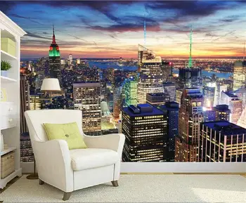 

3d photo wallpaper custom mural beautiful New York night scene painting 3d photo bedroom background mural non-woven wall sticker