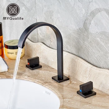 

New Design Double Square Handle Bathroom Basin Faucet Bath Spout Washing Taps Oil Rubbed Bronze Finished