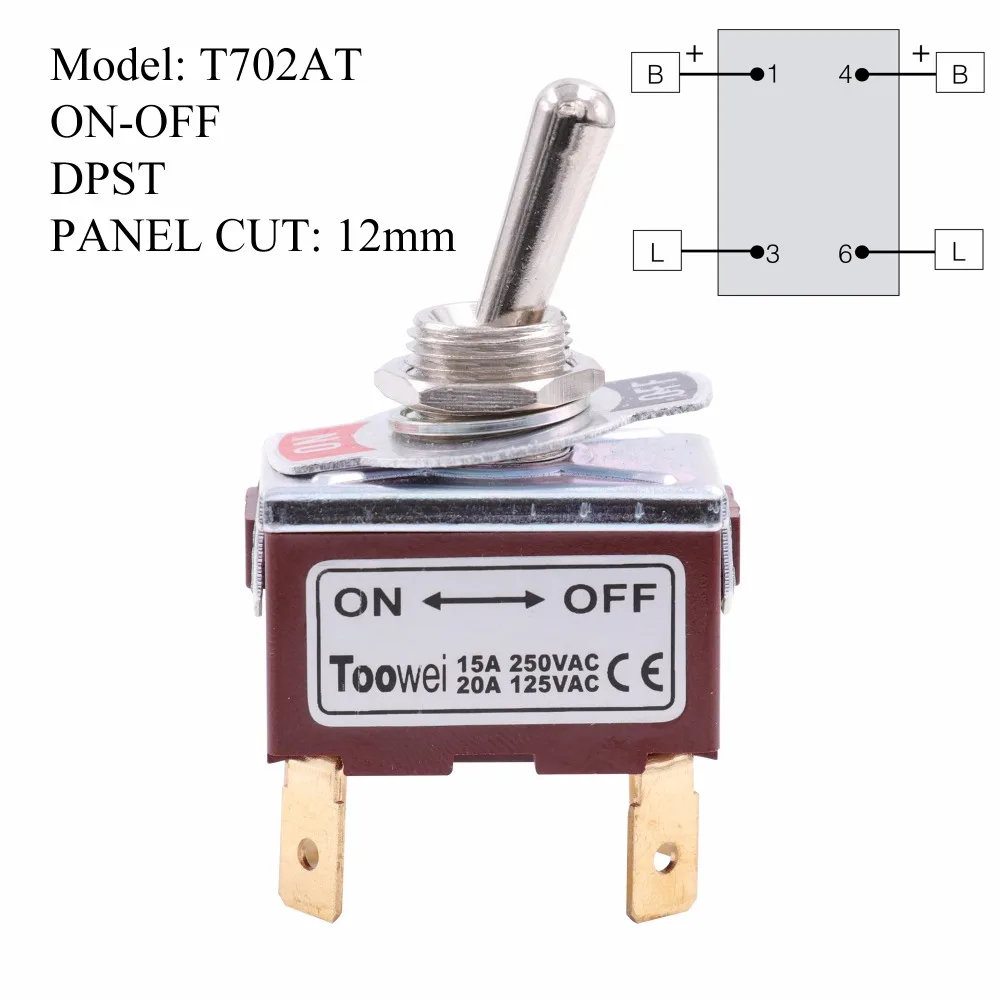 TOOWEI SPST DPDT тумблер ВКЛ.-ВЫКЛ.-ВКЛ.-ВЫКЛ. Клавишный выключатель питания переменного тока 250 В 15А 125 в 20А
