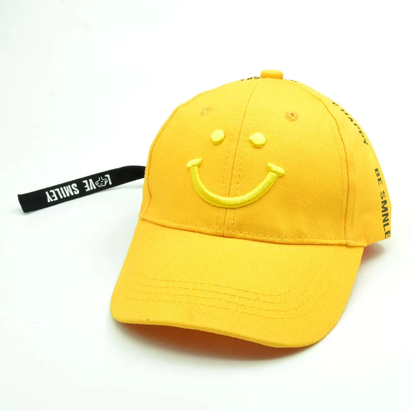 Snapback Кепки s для детей в стиле хип-хоп, Бейсбол Кепка для мальчиков, девочек, шляпа с милым улыбающимся кошачьей мордочкой вышивка Шапки - Цвет: Цвет: желтый