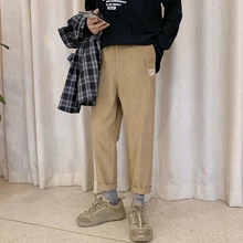 Г., новые весенне-осенние повседневные вельветовые штаны в стиле ретро для мальчиков, свободные однотонные штаны черного/хаки цвета хаки