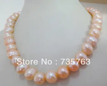 

xiuli 00807 HUGE 18"13-15MM SOUTH SEA GENUINE GOLDEN PINK PEARL NECKLACE 14KGP