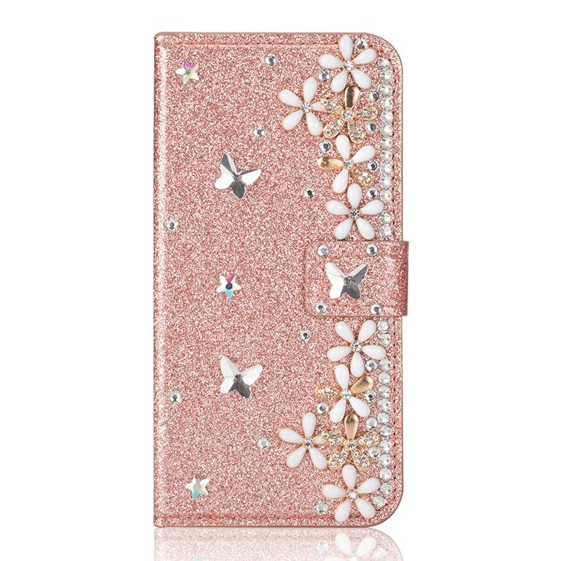 Блеск 3D алмаз Lucky чехлы с цветами для samsung S10 S9 S8 Plus Note 9 8 кожаный чехол-книжка с отделениями для карт чехол для S7 край S10e A6 A8 J4 J6