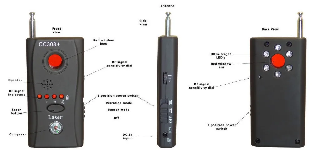 Беспроводной радиоволны сигнала RF Камера объектив gps лазерный GSM сигнализация Wi-Fi обнаружитель подслушивающих устройств зонд-монитор Анти-шпион Скрытая камера дает полный спектр CC308