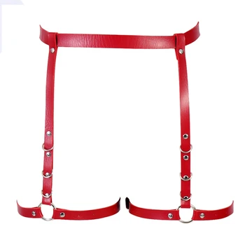

Red Leather Harness Garter Body Bondage Cage Waist Stockings Suspender Adjust Belt Fetish Goth Festival Rave Lingerie for Women