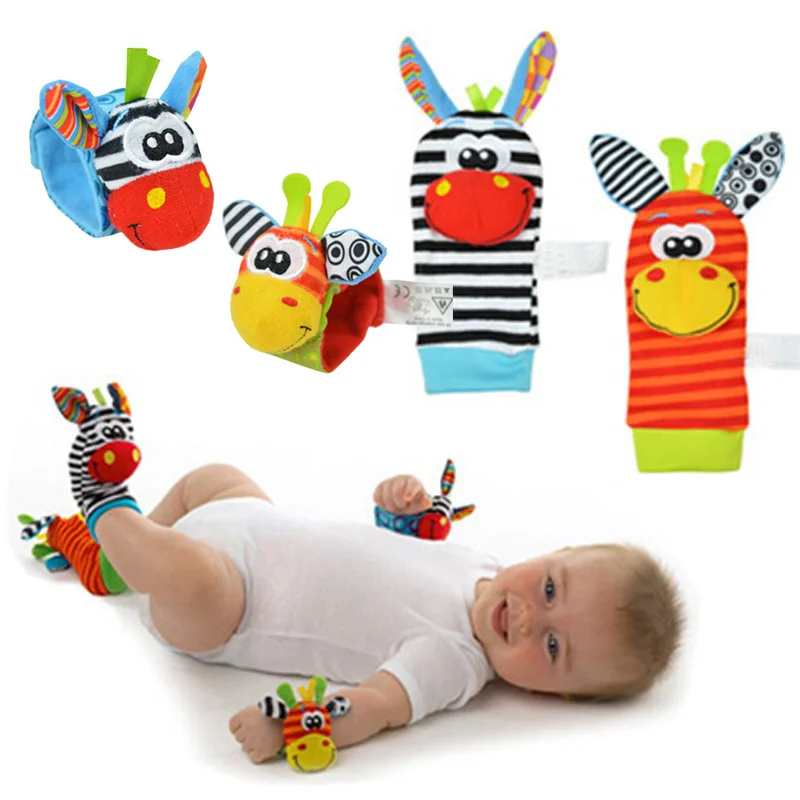 Носки для малышей, 2 шт. погремушки для младенцев, мягкие носки с животными, носки с ремешком на запястье для малышей, calcetines meia infantil