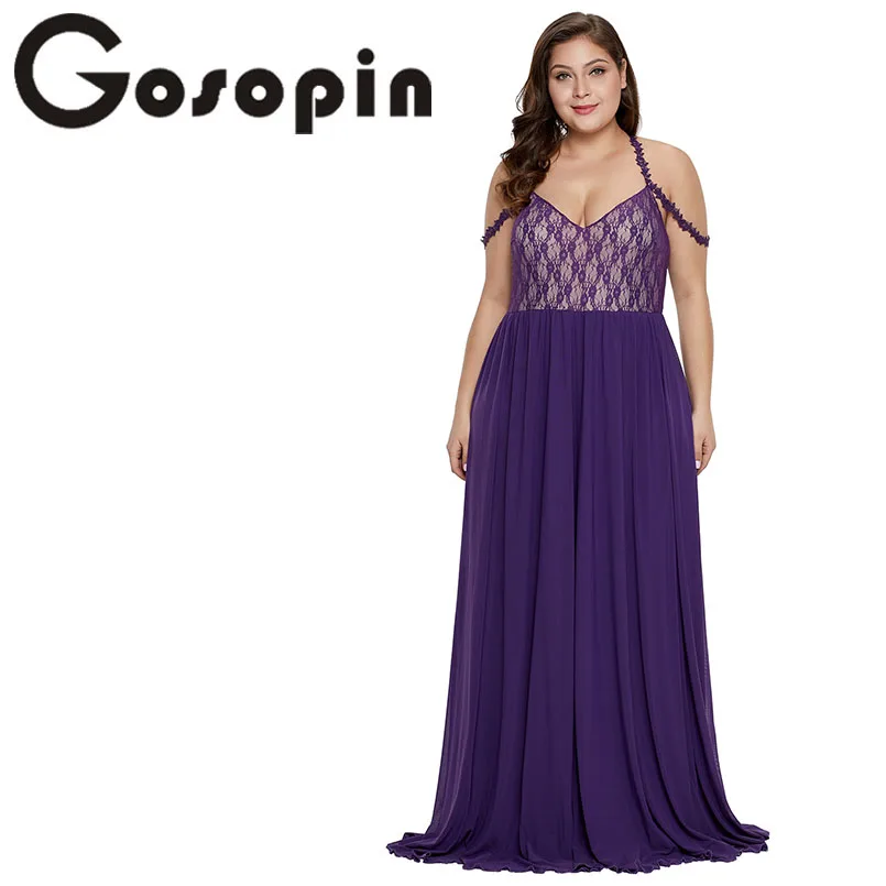 

Gosopin Sexy Party Women Dresses Plus Size Purple Lace Bodice Hollow Out Backless Maxi Dress Summer Elegant Long Dress LC611063