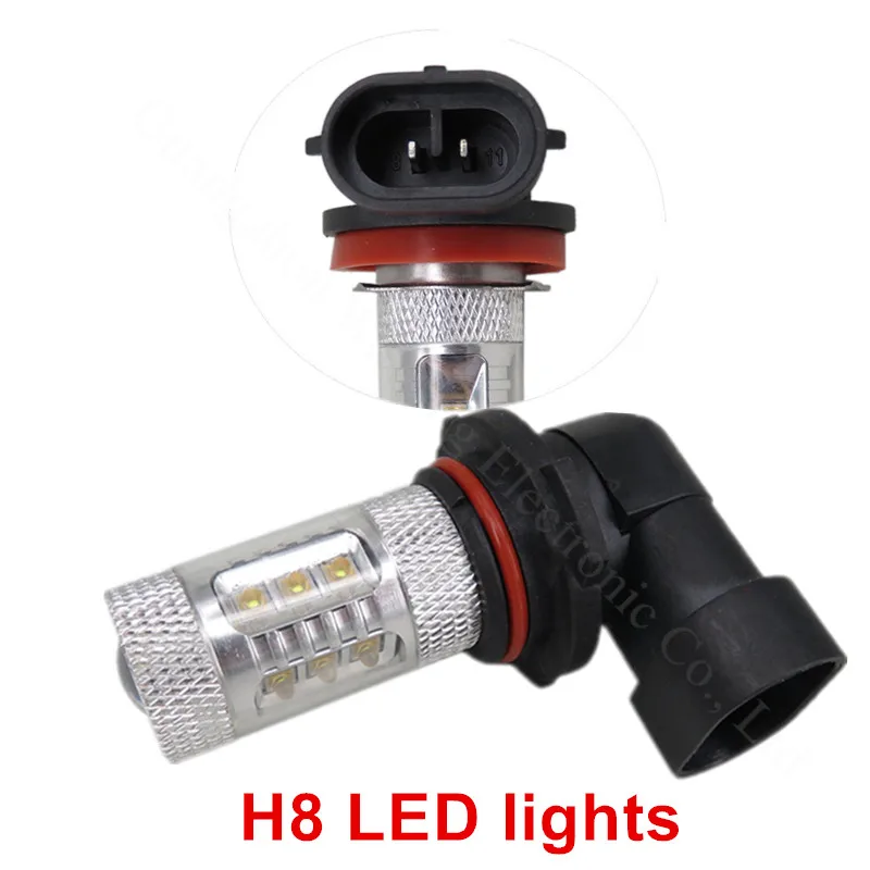 WLJH 2x White 80W Led H8 H9 H11 Car Led Light Automobiles Lighting DRL Daytime Running Driving Light Fog Lamp Bulb 12V 24V