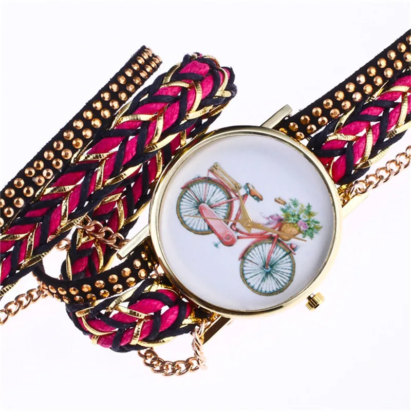 font b 2017 b font Fashion Women Bracelet Watches Weave Wrap Around Leatheroid Quartz Wrist