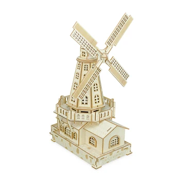 

3D Wooden Puzzle Dutch Windmill Children Educational Wood Craft Puzzle Kit Windmill Model Jigsaw Puzzle Wood Color
