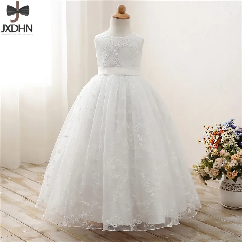 

White Lace Flower Baby Wedding Dress Children Evening Ball Gown Girl Clothing for Girl Ceremony Dresses Clothes Kids Party Dress
