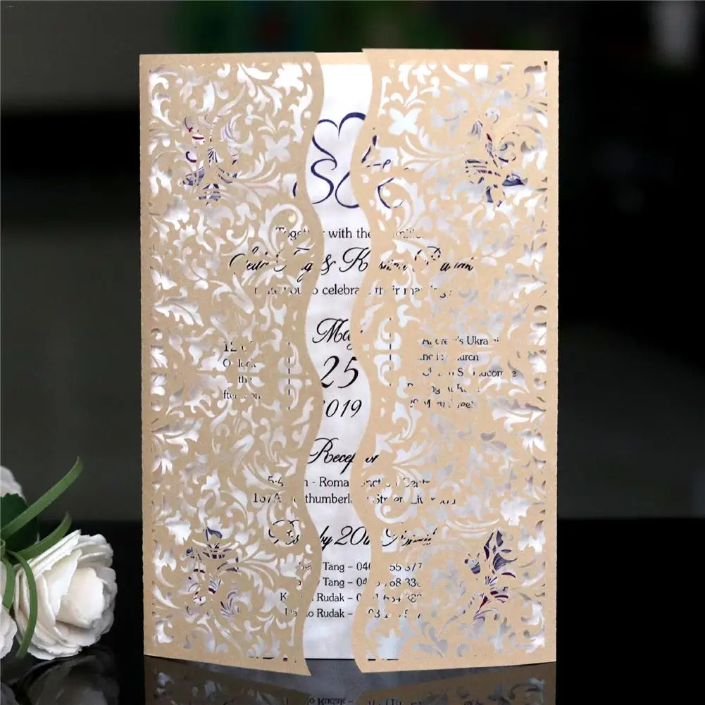  10PCS Invitation Card Party Supplies Infrared Cutout Laser Hollowing Out European Flower Wedding In - 33029818604