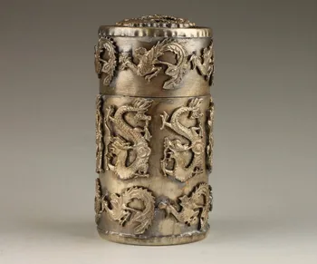 

Vintage Collection Handmade Unique Tibetan Silver Dragon Phoenix Toothpick Box