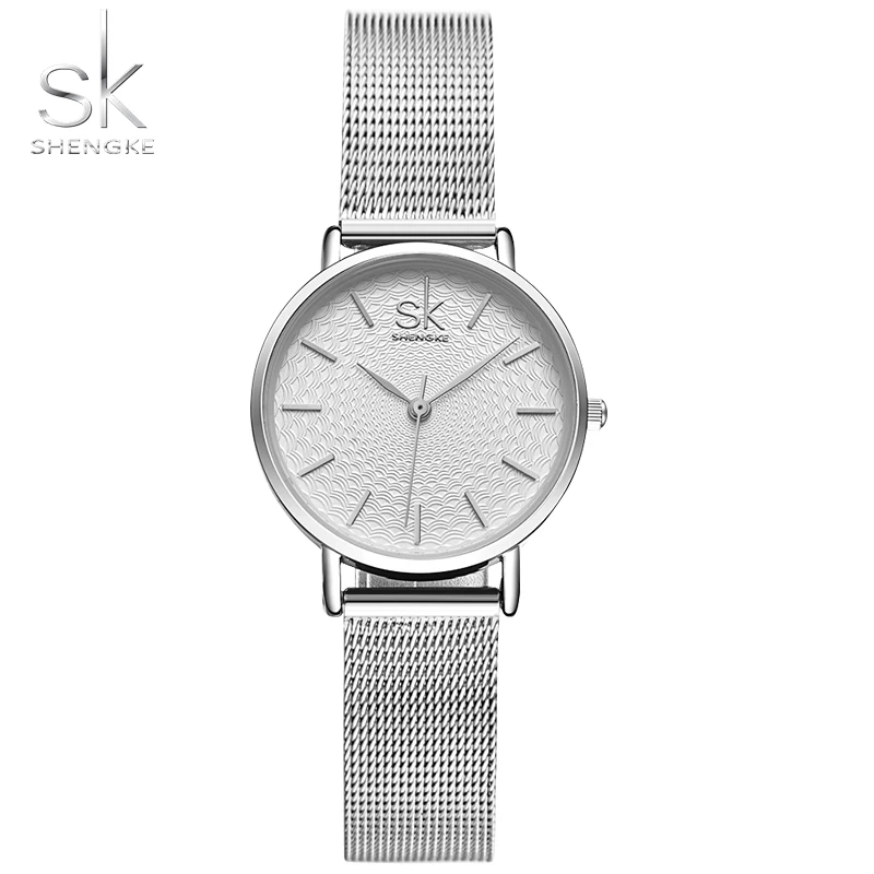 Shengke модные часы для женщин простой черный сетчатый Ремешок Браслет аналоговые наручные часы Relogio Feminino Montre Relogio часы - Цвет: sliver
