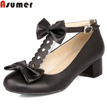 

ASUMER 2020 new pumps shoes women round toe buckle square heels ladies shoes shallow Mary janes shoes women plus size 34-46