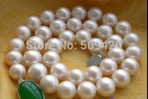 

W&O656 AAA++ 17" 12mm ROUND WHITE FRESHWATER PEARL NECKLACE jad (C0309)