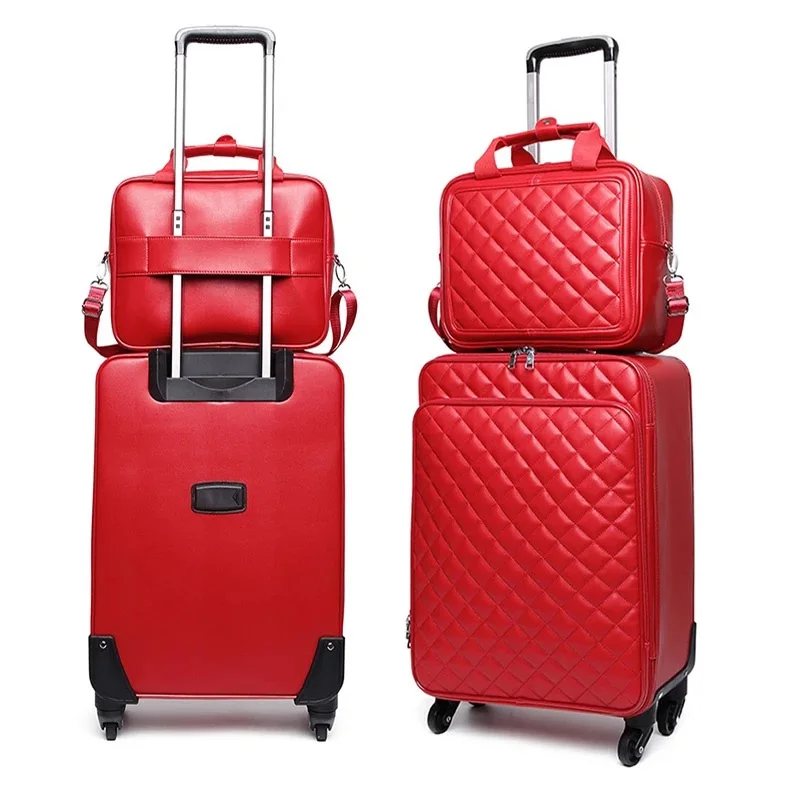 

Retro PU leather suitcase set luggage women vintage trolley bag boarding suitcase fashion travel bag girls high quality luggage