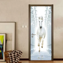Римская колонна Белая лошадь 3D DIY дверь Настенная Наклейка s домашний Декор современный кабинет спальня дверь росписные виниловые обои наклейка ПВХ