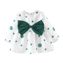 Детское весеннее платье для девочек; милые платья трапециевидной формы с бантом; хлопковое платье с длинными рукавами; Одежда для маленьких девочек; Повседневное платье