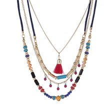 Boêmio multi camadas de cores colares colorido grânulos borla maxi longo étnico corrente jóias colar de indicação para colar feminino