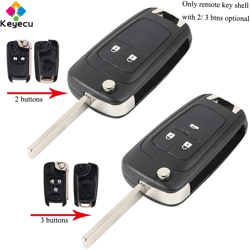 

KEYECU Replacement Flip Remote Car Key Shell Case - 2/ 3 Buttons & HU100 Blade - FOB for Opel Astra J Cascade Vauxhall Insignia