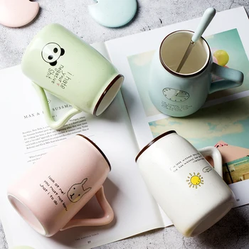 

OUSSIRRO Cartoon Animals Pattern Natural Marble Porcelain Coffee Mug Tea Milk Cup Creative Gift