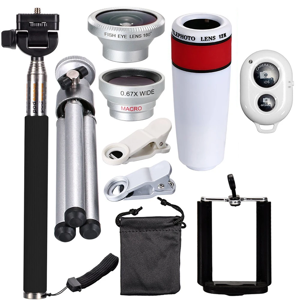 12X Telephoto Universal Mobile Phone Lens Kits Wide Angle