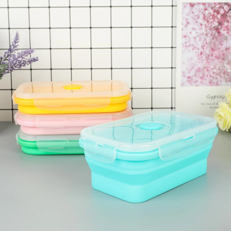 Silicone Lunch Box Portable Bowl Colorful Folding Food Container Lunchbox 350/500/800/1200ml Eco-Friendly