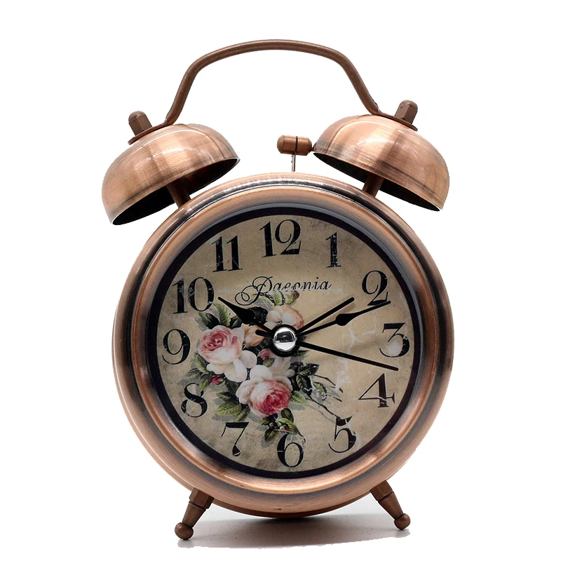 

4 Inch Vintage Metal Alarm Clock Silent Desk Table clock with Backlight for kids children schoolboys girls office worker
