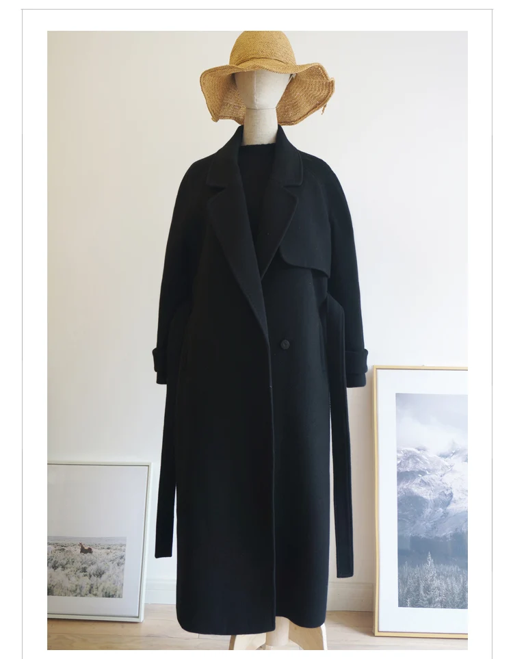 Женское шерстяное пальто теплое шерстяное длинное зимнее пальто с отложным воротником регулируемый пояс парка mujer Офисная Рабочая одежда LX2551