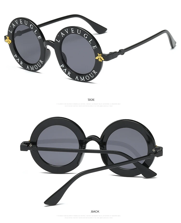 Трендовое маленькое украшение в виде пчелы карамельного цвета женские круглые солнцезащитные очки модные мужские очки UV400 - Цвет линз: Black Gray